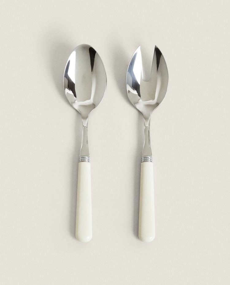 SALAD CUTLERY SET WITH COLOURED HANDLE (SET OF 2)