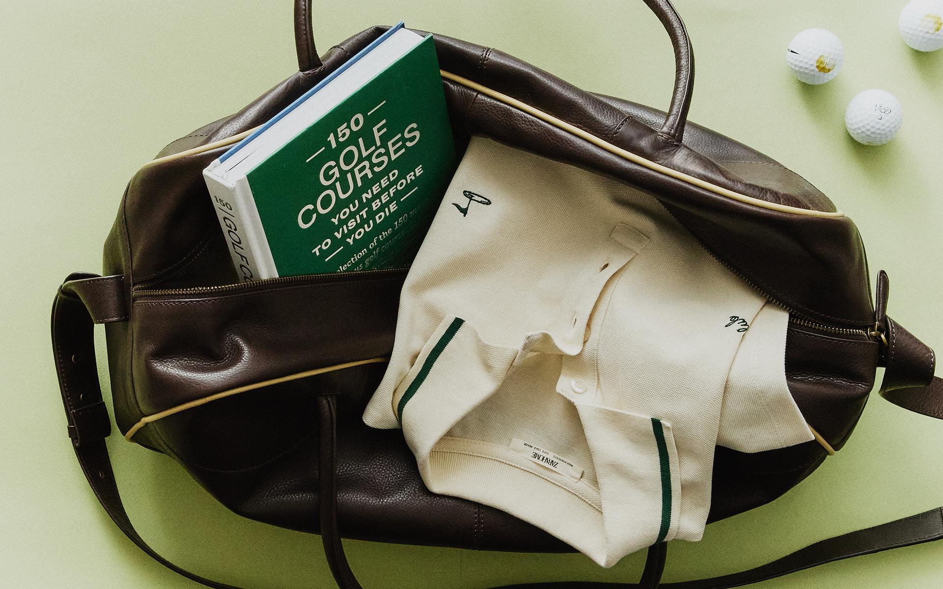 POLO, BOLSA DE COURO, LIVRO E BOLAS DE GOLFE