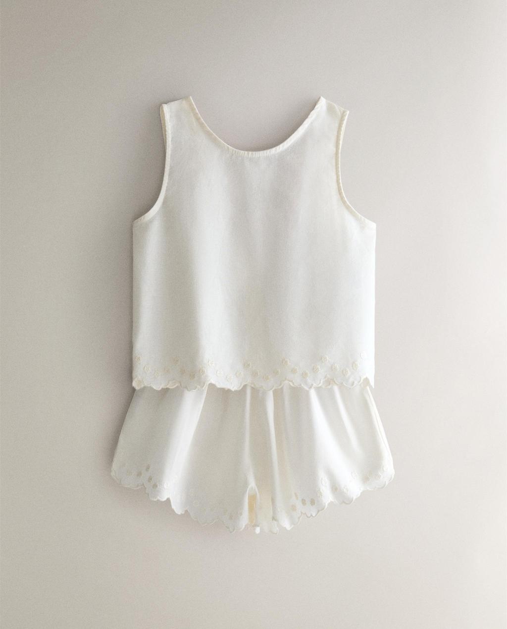 CHILDREN'S EMBROIDERED COTTON TOP AND SHORTS SET