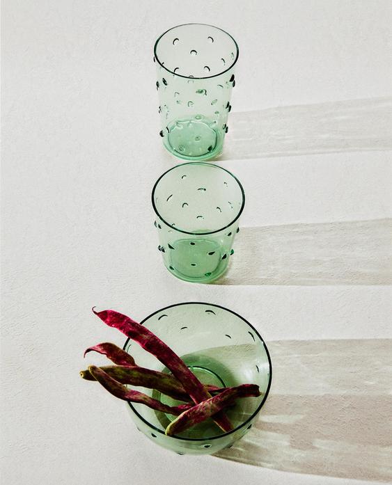 LOT DE VERRES VERT À POIS