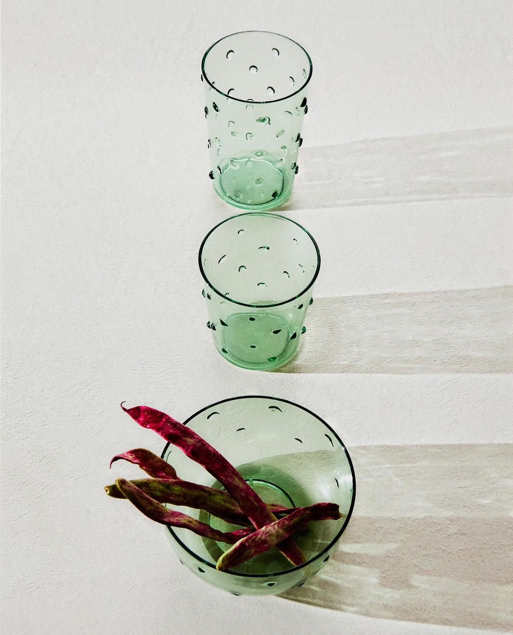 GREEN DOTTED GLASSWARE SET