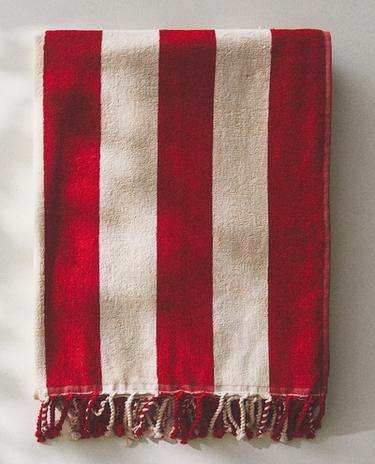 SERVIETTE DE PLAGE RAYURES FRANGES