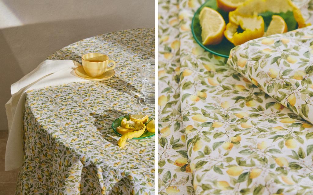 RESIN-COATED COTTON TABLECLOTH WITH LEMON PRINT