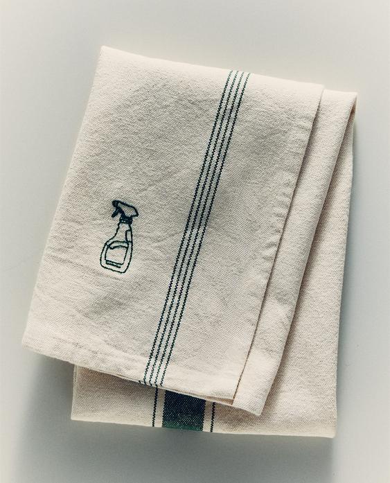 COTTON TEA TOWEL WITH CLEANING EMBROIDERY