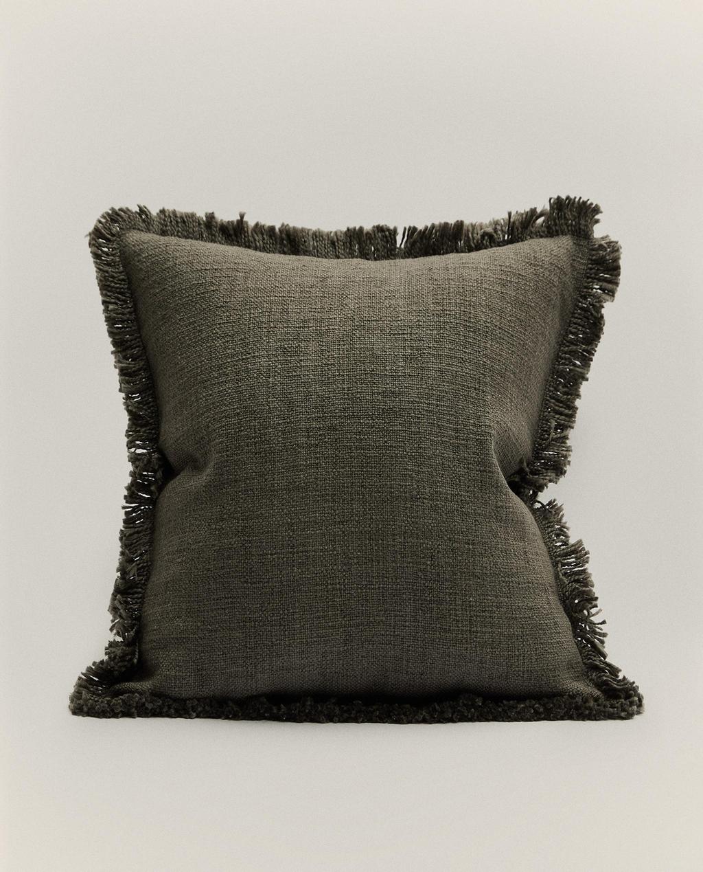 STRIPED CUSHION COVER WITH FRINGING