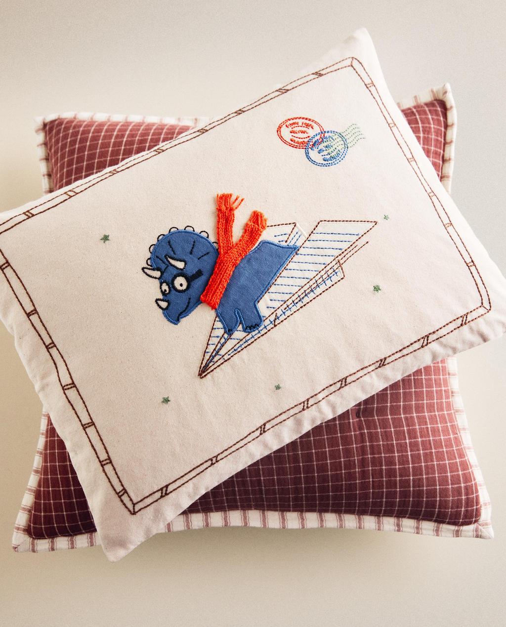 KIDS' DINOSAUR THROW PILLOW COVER