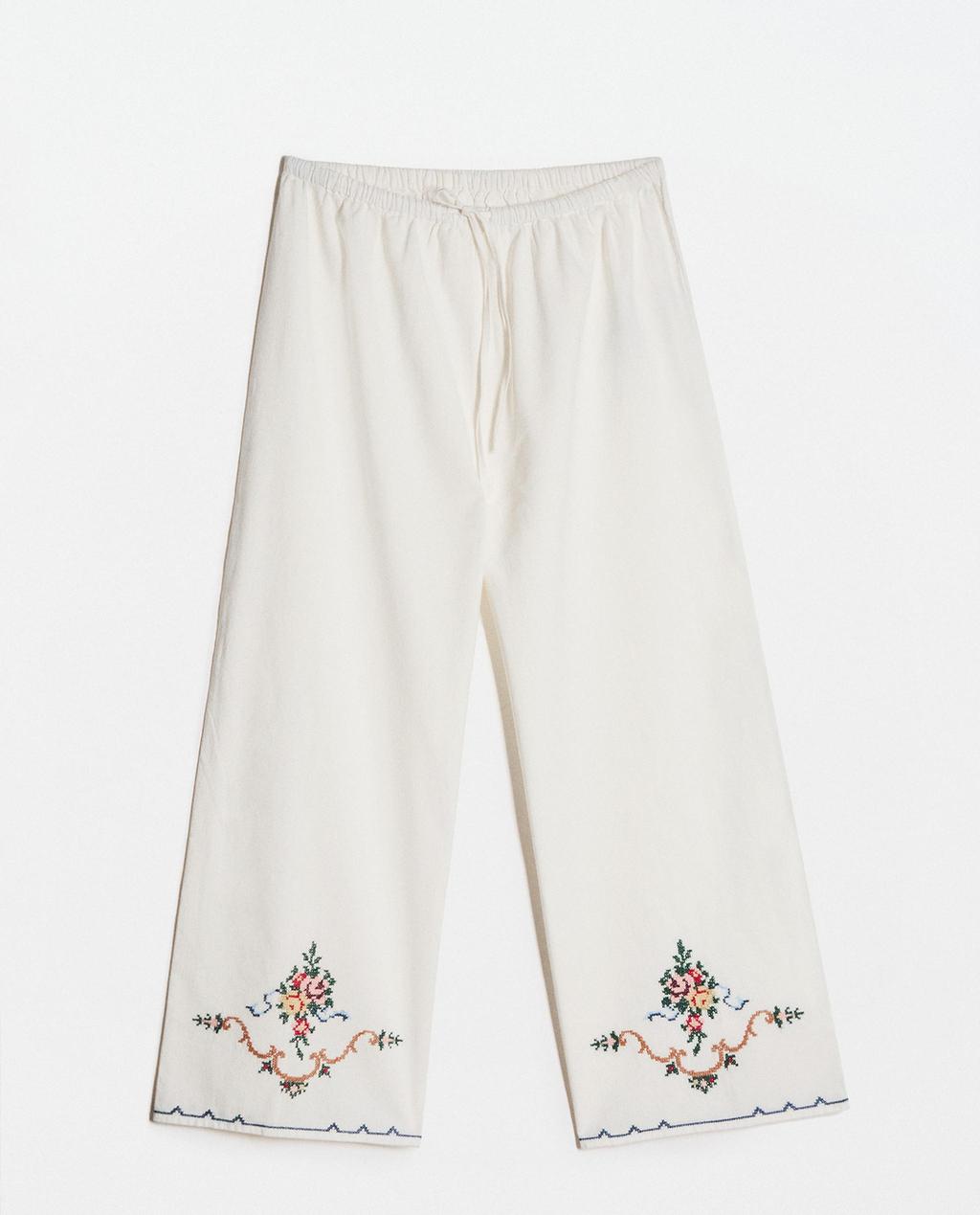 PANTALON COTON LIN BRODÉ