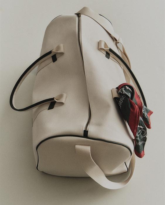 COTTON AND LEATHER TRAVEL BAG
