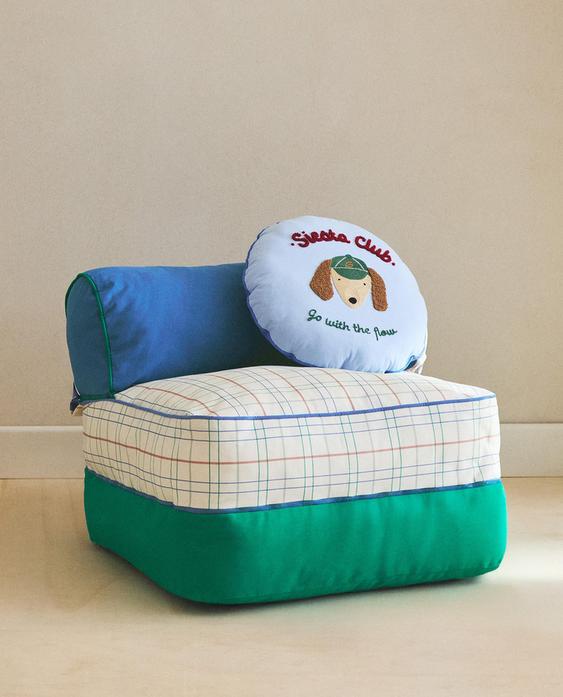 KIDS' CHECK COTTON FLOOR POUFFE