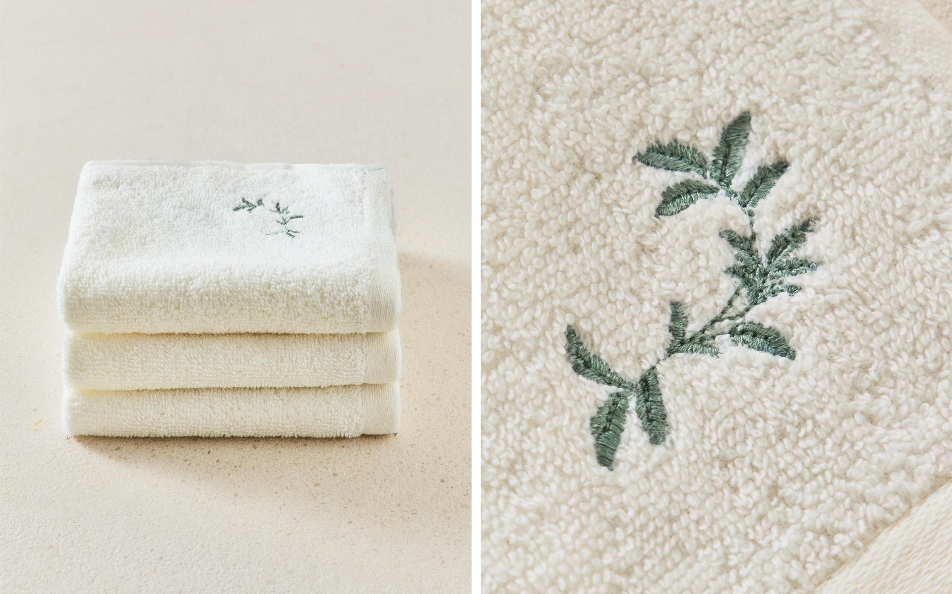 PACK OF HAND TOWELS WITH PLANT EMBROIDERY (PACK OF 3)