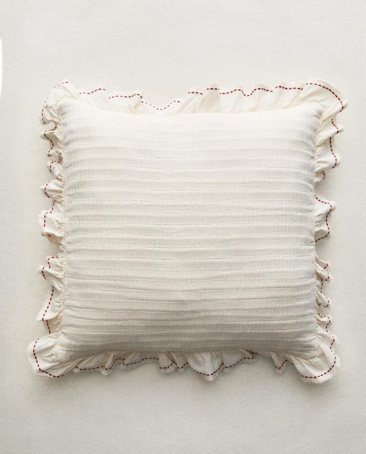 KIDS' TEXTURED RUFFLE THROW PILLOW COVER