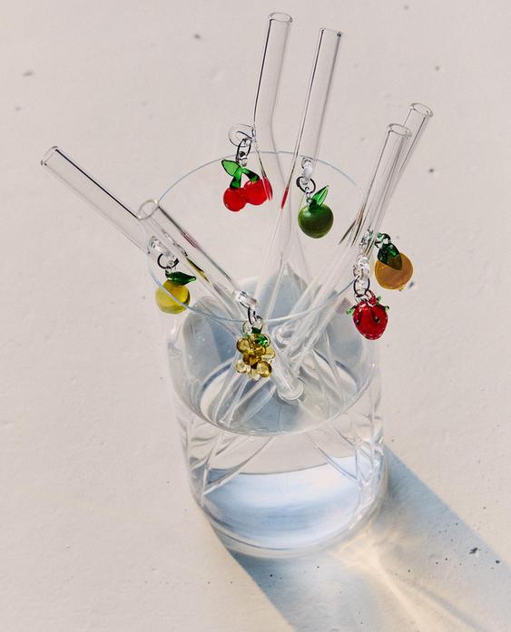 PACK OF FRUIT BOROSILICATE GLASS STRAWS (PACK OF 6)