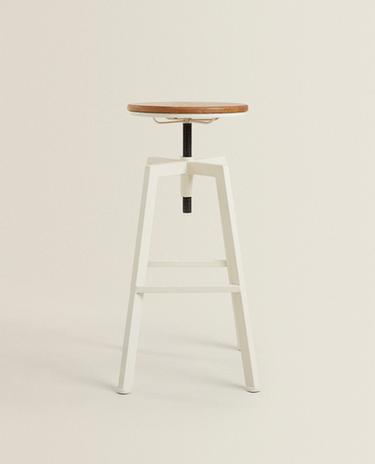 SWIVEL WOOD AND METAL BAR STOOL