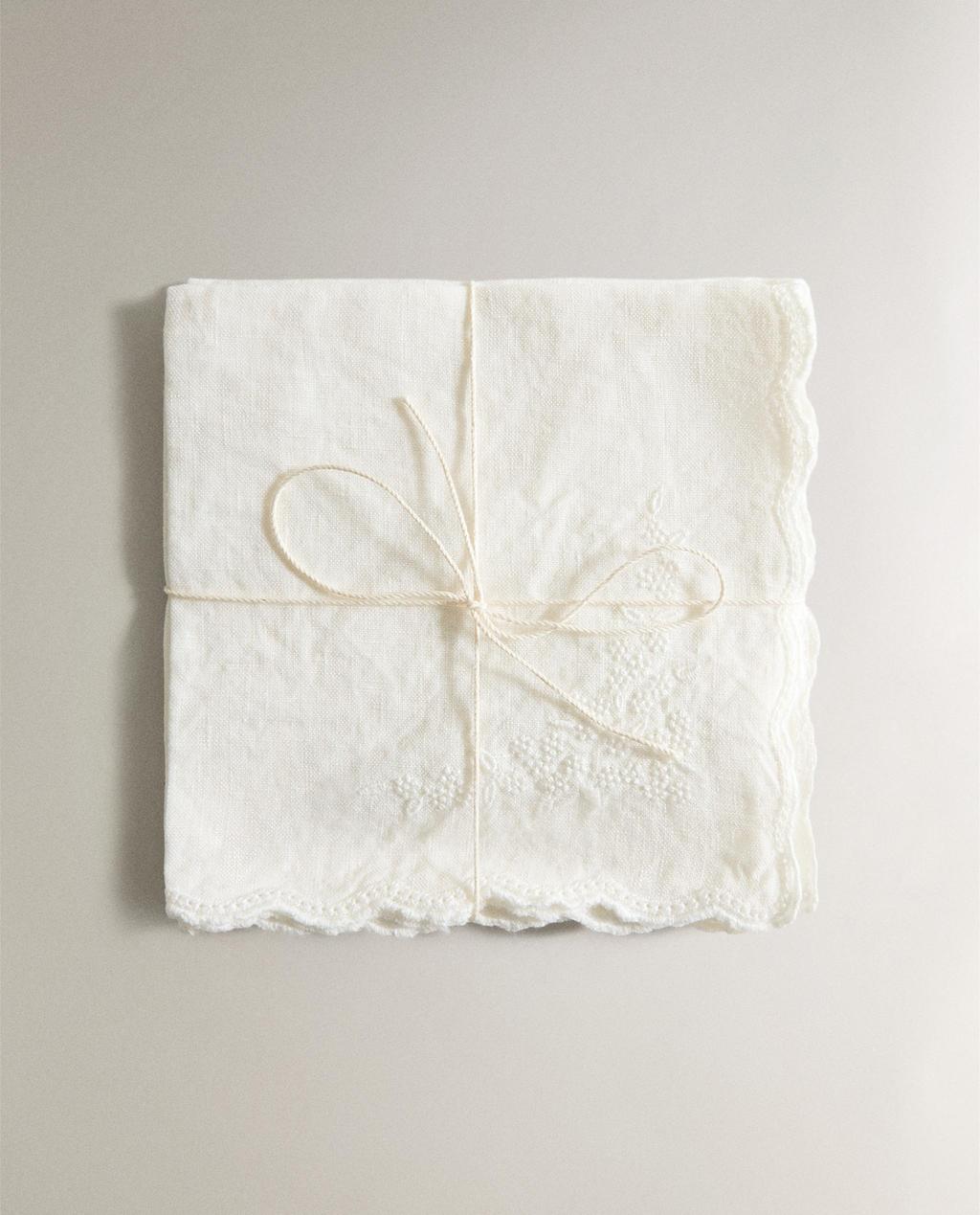 PACK OF EMBROIDERED WASHED LINEN HAND TOWELS (PACK OF 2)
