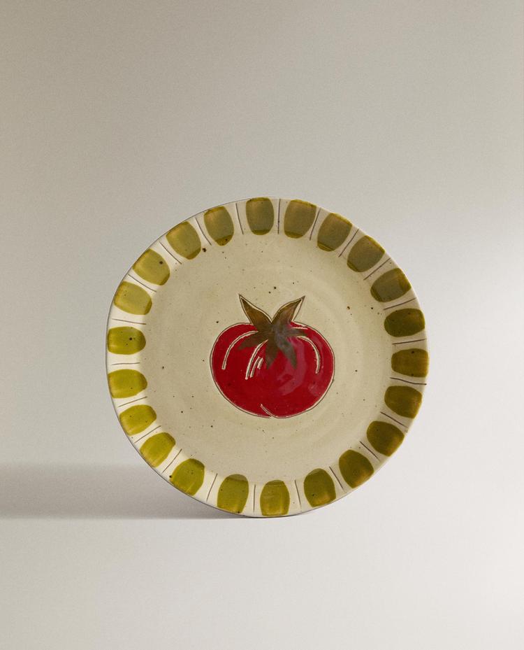EARTHENWARE DESSERT PLATE WITH FRUIT DESIGN