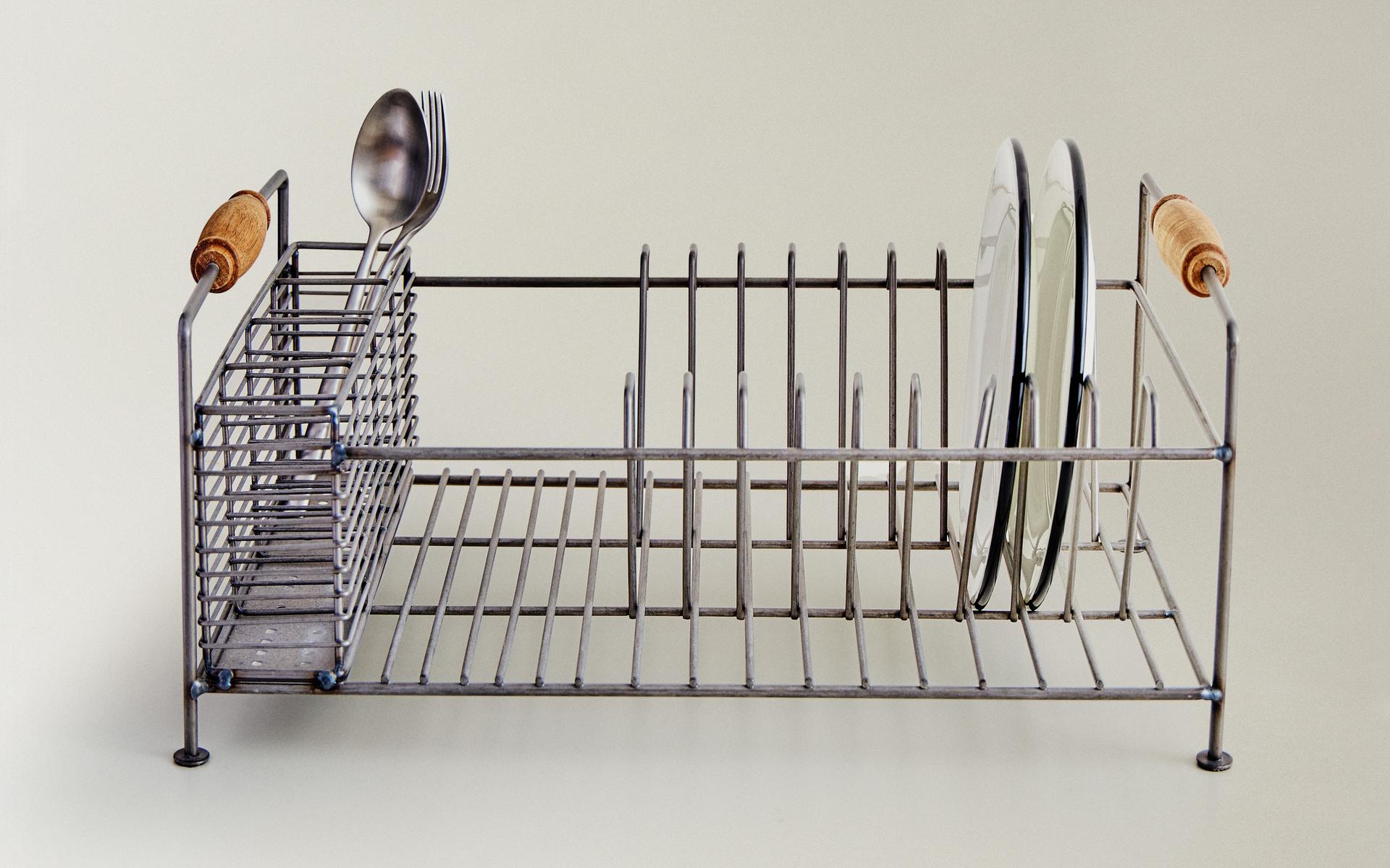 IRON AND ACACIA WOOD DISH DRAINER