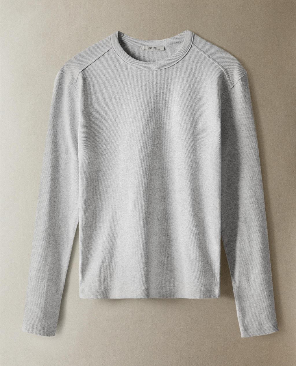 Long sleeve ribbed cotton T-shirt