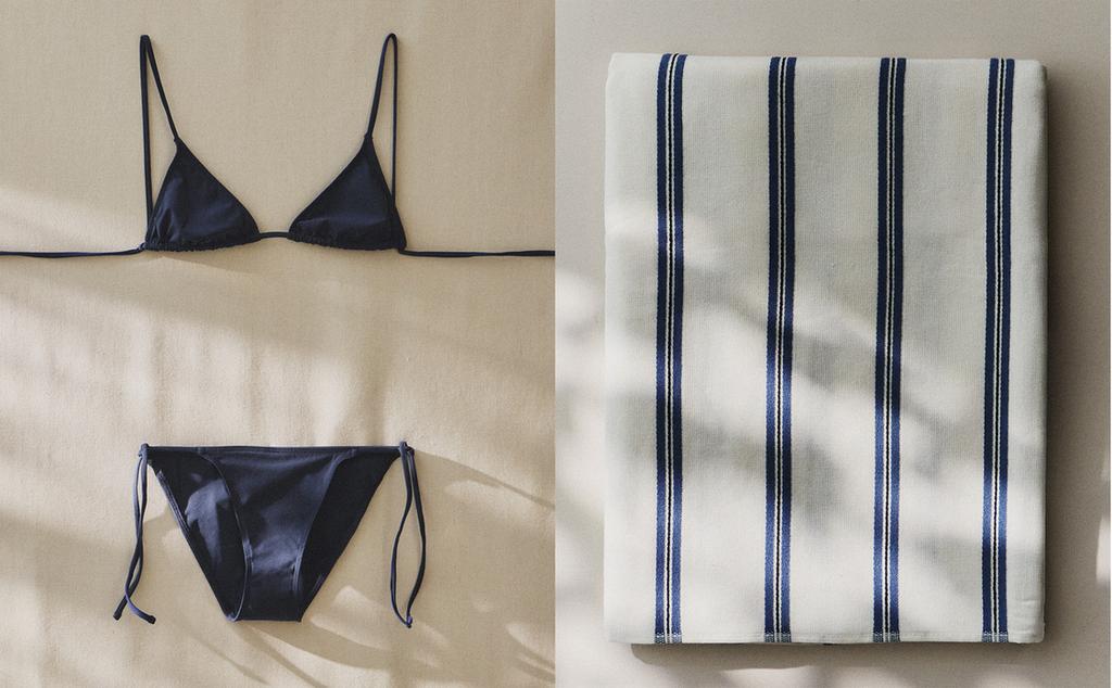 SERVIETTE DE BAIN PLAGE VELOURS RAYURES FINES ET BIKINI PLAGE