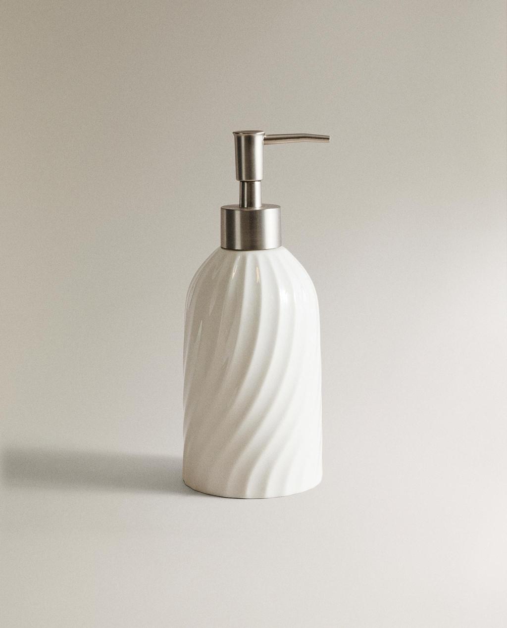 CERAMIC SOAP DISPENSER WITH RAISED DESIGN