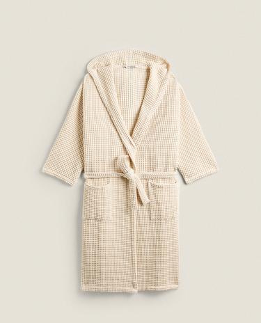 COTTON WAFFLE-KNIT BATHROBE