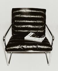 LEATHER AND STAINLESS STEEL ACCENT CHAIR