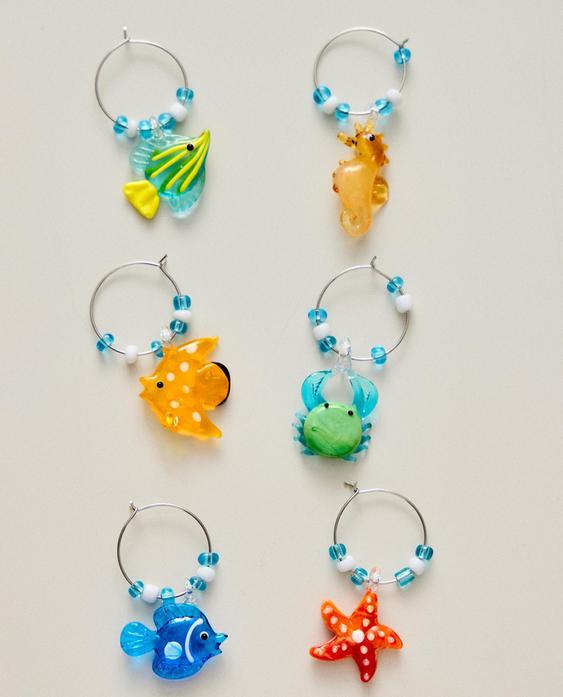SET SEGNABICCHIERI IN VETRO A TEMA MARINO