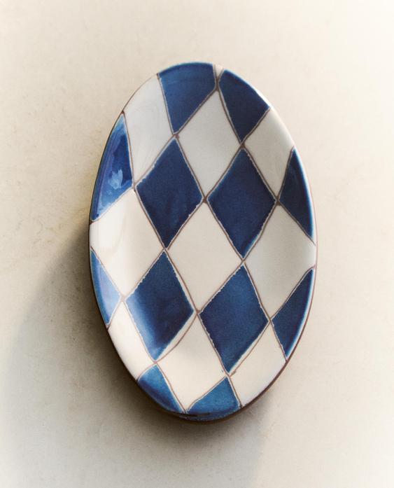 PORTASAPONE BAGNO CERAMICA ROMBI BLU