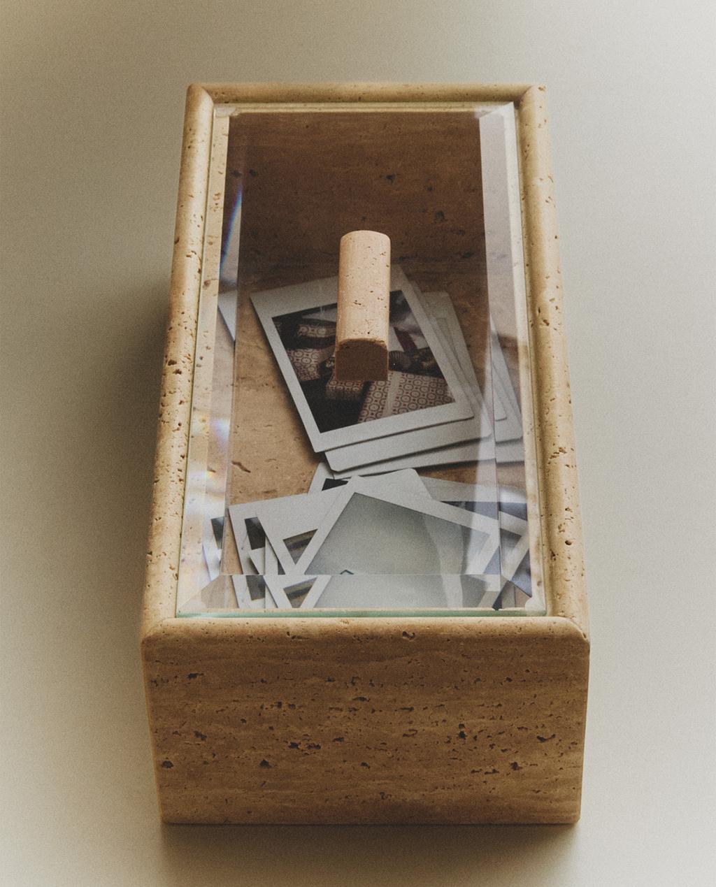 TRAVERTINE AND GLASS BOX