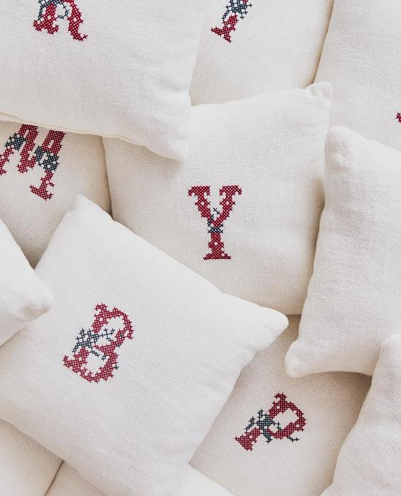 ALPHABET EMBROIDERED LINEN CUSHIONS