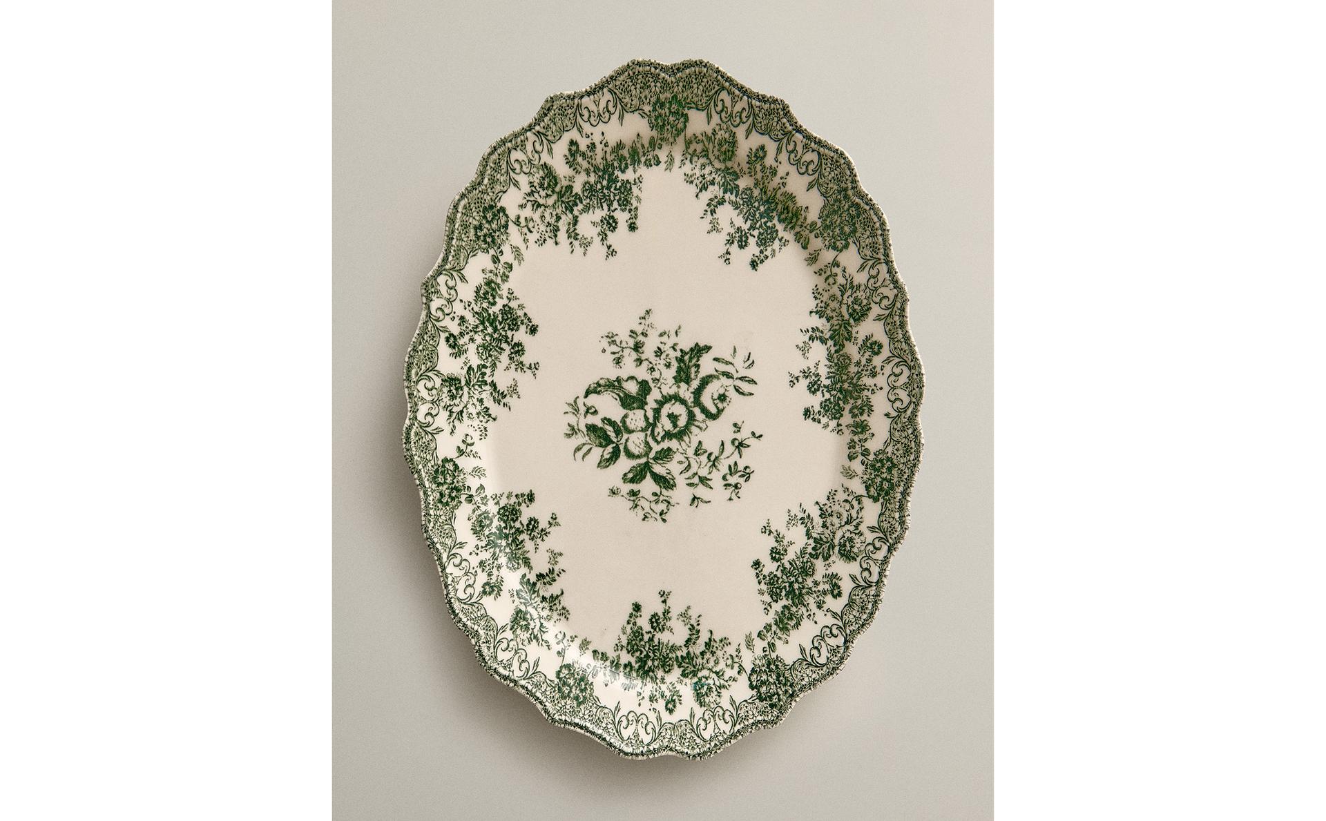 PLAT FAÏENCE IMPRIMÉ FLEURS
