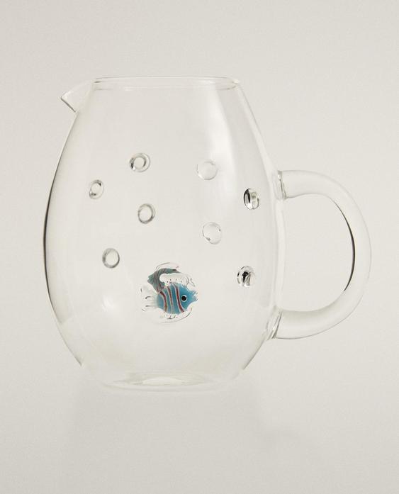 BOROSILICATE JUG WITH BUBBLES AND FISH