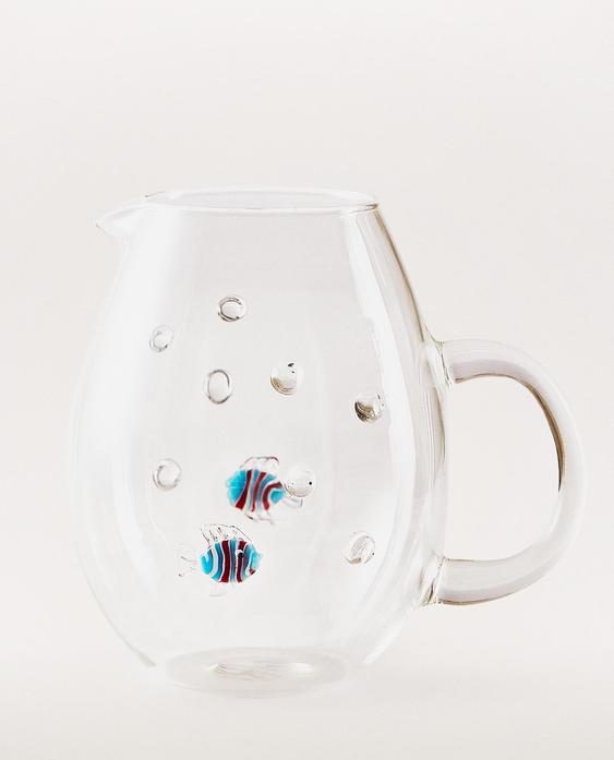 BOROSILICATE JUG WITH BUBBLES AND FISH