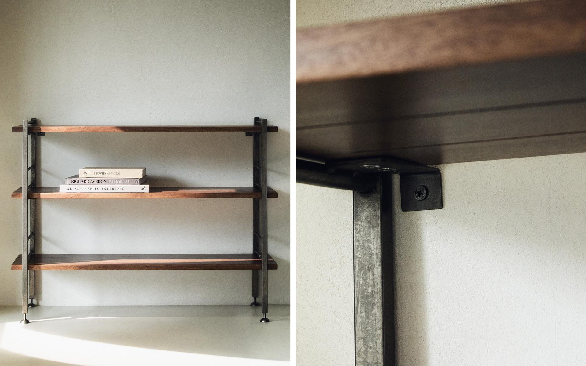 LOW STEEL AND WOOD SHELVING UNIT