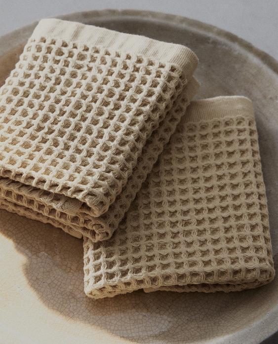 SERVIETTE DE BAIN WAFFLE EN COTON (LOT DE 3)