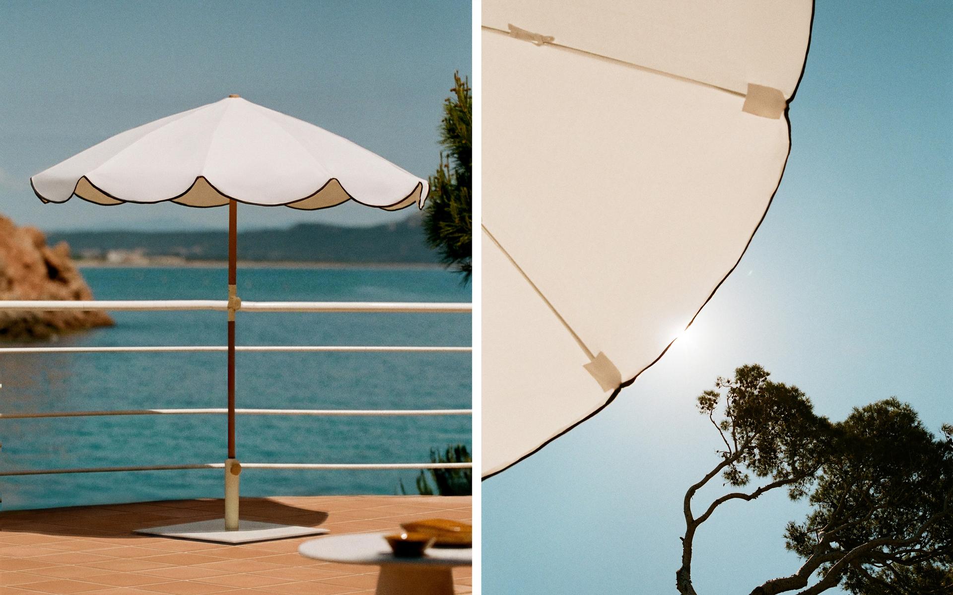OUTDOOR UMBRELLA AND ROUND TABLE