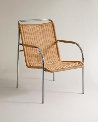 RATTAN AND STEEL ACCENT CHAIR