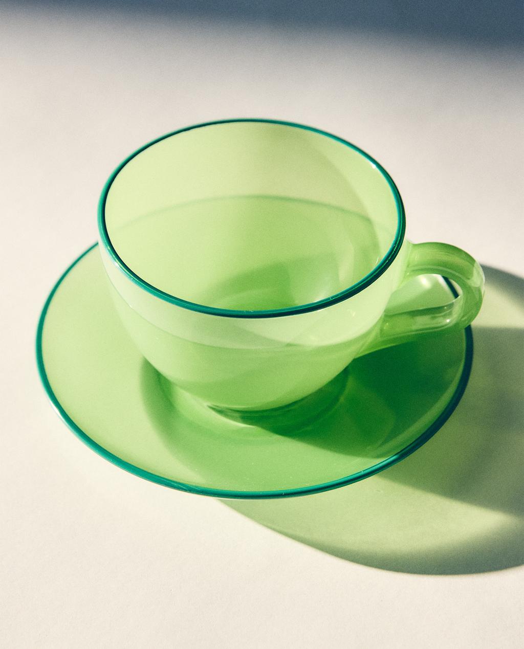 GLASS COFFEE CUP AND SAUCER