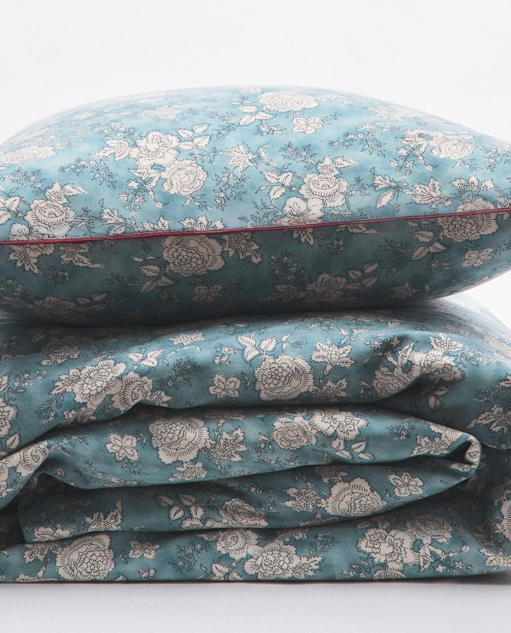 FLORAL SATEEN BED LINEN WITH PIPING