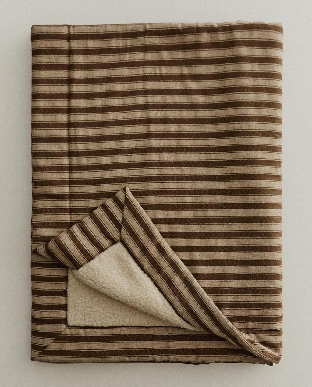 STRIPED AND SHEARLING PET BLANKET