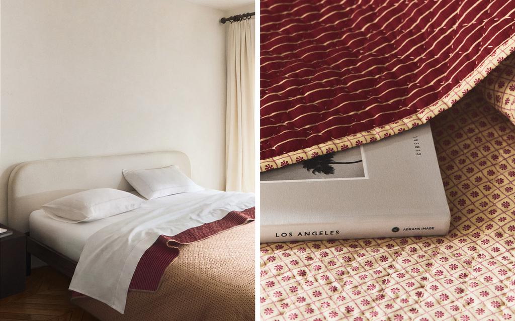 STRIPED AND FLORAL COTTON QUILTED BEDSPREAD | KATHARINE POLE
