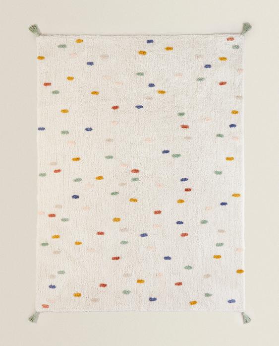 TAPIS ENFANT COTON POIS MULTICOLORES