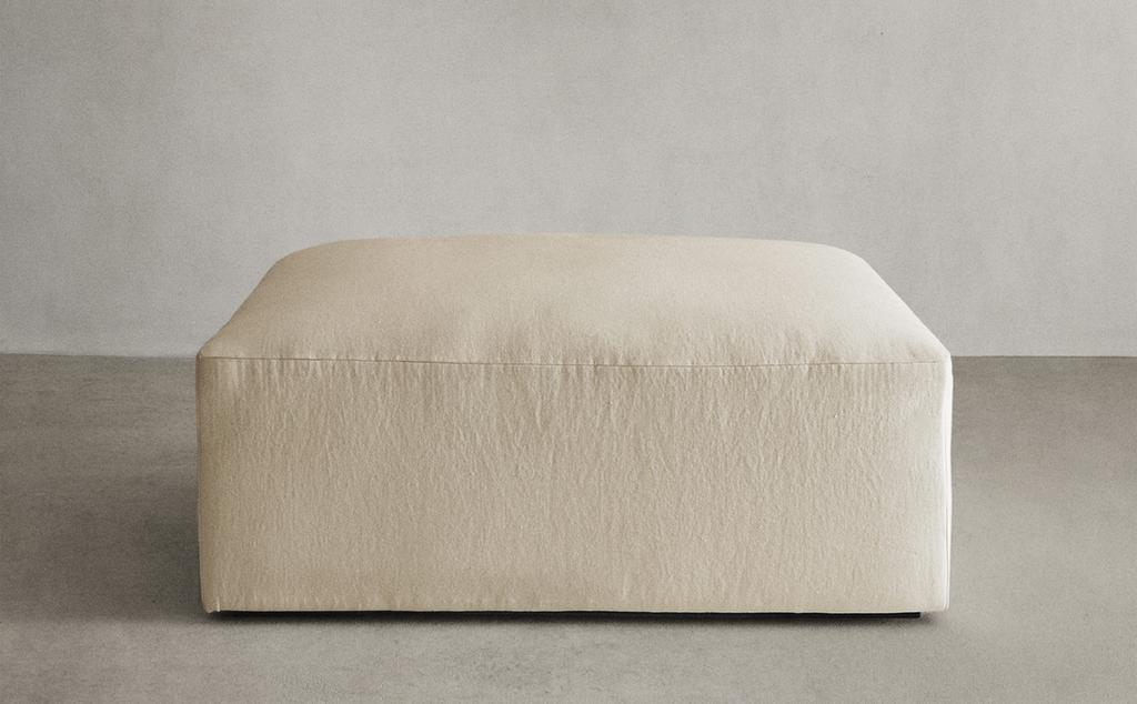 POUFFE WITH REMOVABLE WASHED LINEN COVER