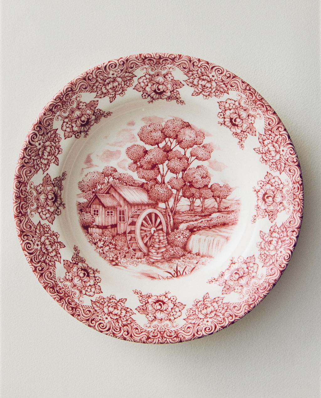 Soup plate with flowers and landscape
