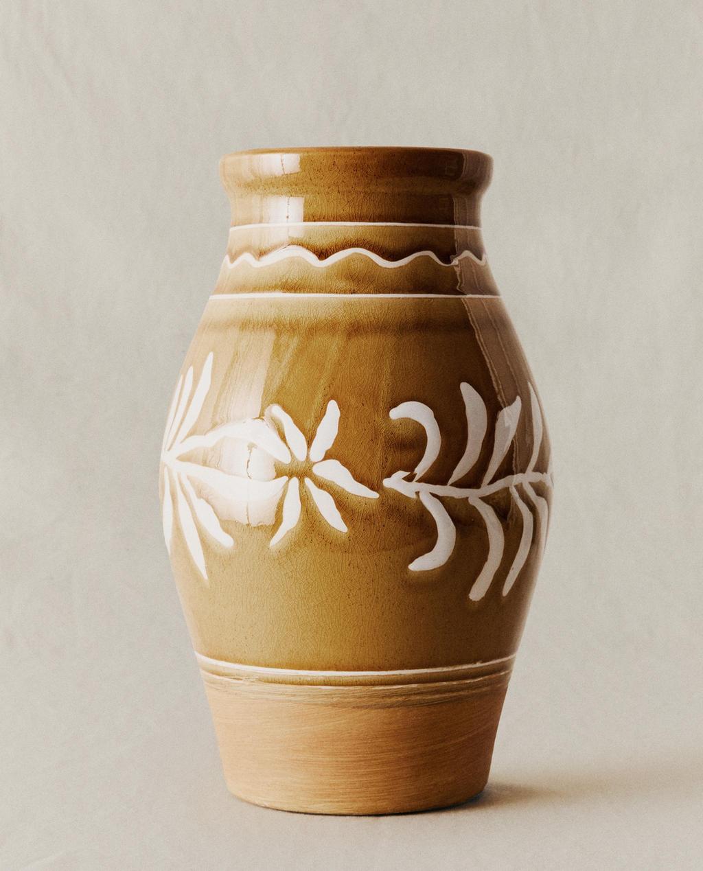 VASE GRÈS MOTIF FEUILLES