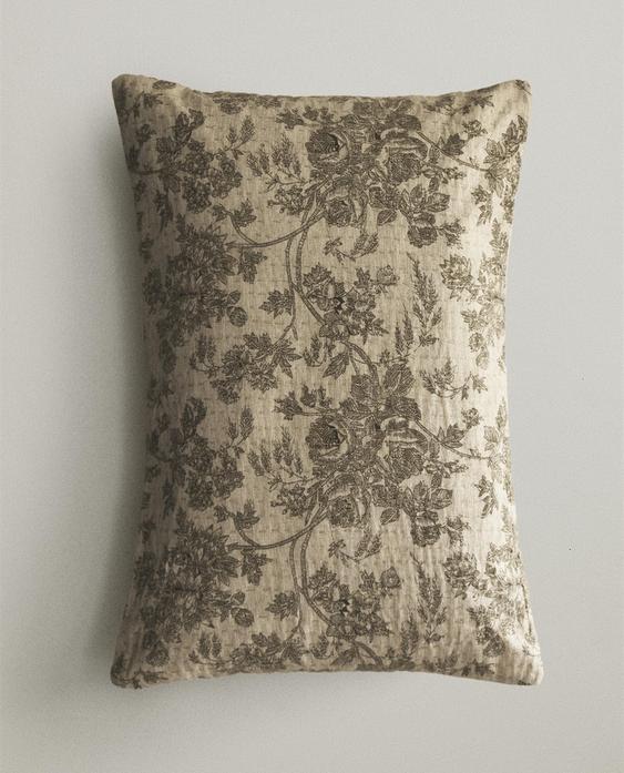 FLORAL COTTON AND LINEN CUSHION COVER