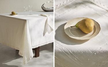 EMBROIDERED COTTON TABLECLOTH WITH LACE TRIM