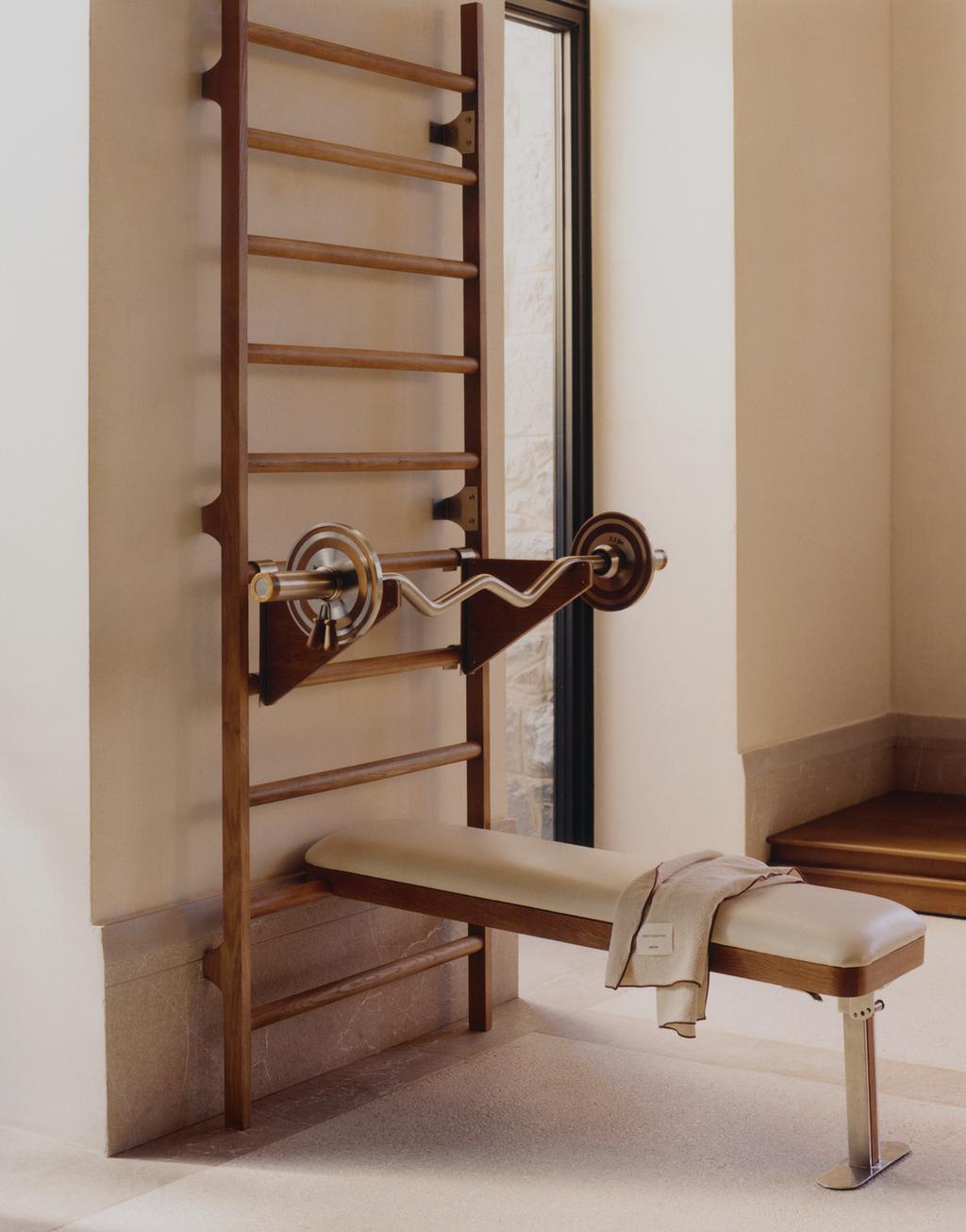 BENCH, WALL BARS AND GYM WEIGHTS