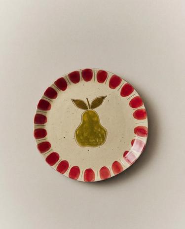 EARTHENWARE DESSERT PLATE WITH FRUIT DESIGN
