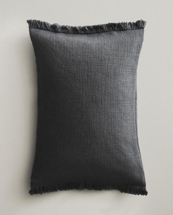 STRIPED CUSHION COVER WITH FRINGING