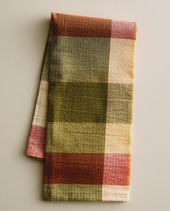 LOT DE 2 SERVIETTES DE TABLE EN COTON À CARREAUX